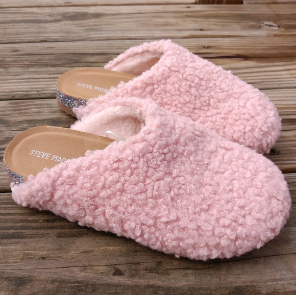 🆕Steve Madden Pink Sherpa Glitter Clogs Size 4Y Big Girls - Picture 2 of 11
